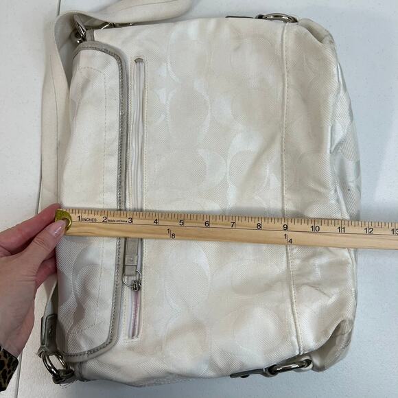 Coach White Kyra Bag Signature C Print Messenger Jacquard Fabric Crossbody READ - Picture 12 of 13